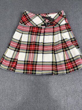 JKA Womens Red & White Plaid Pleated Mini Skirt Buckle Accent 28